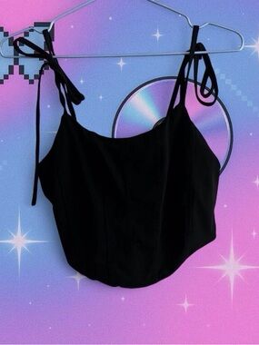 Black Tie-Shoulder Cami with Curved Hem